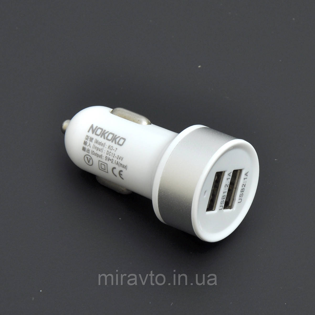 Прикурка на 2*USB (2.1+1A) 12/24V (BOX) Black коротка KO-10 NOKOKO