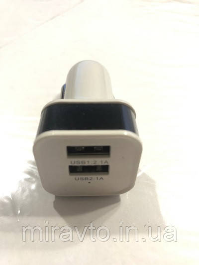 Прикурка на 2*USB (2.1+1A) 12/24V (без упак.) Black (пластик) C-005