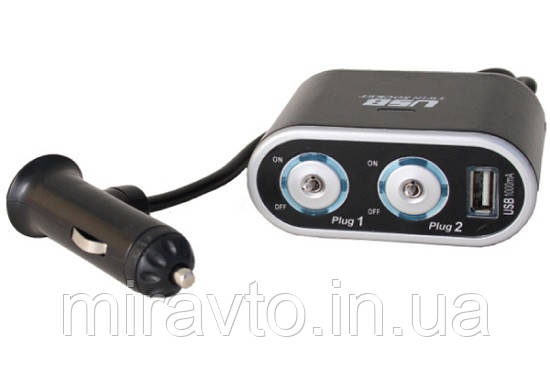 Розгалужувач прикурювача 2 в 1 ! USB WF-0087 з подовжувачем і тумблерами