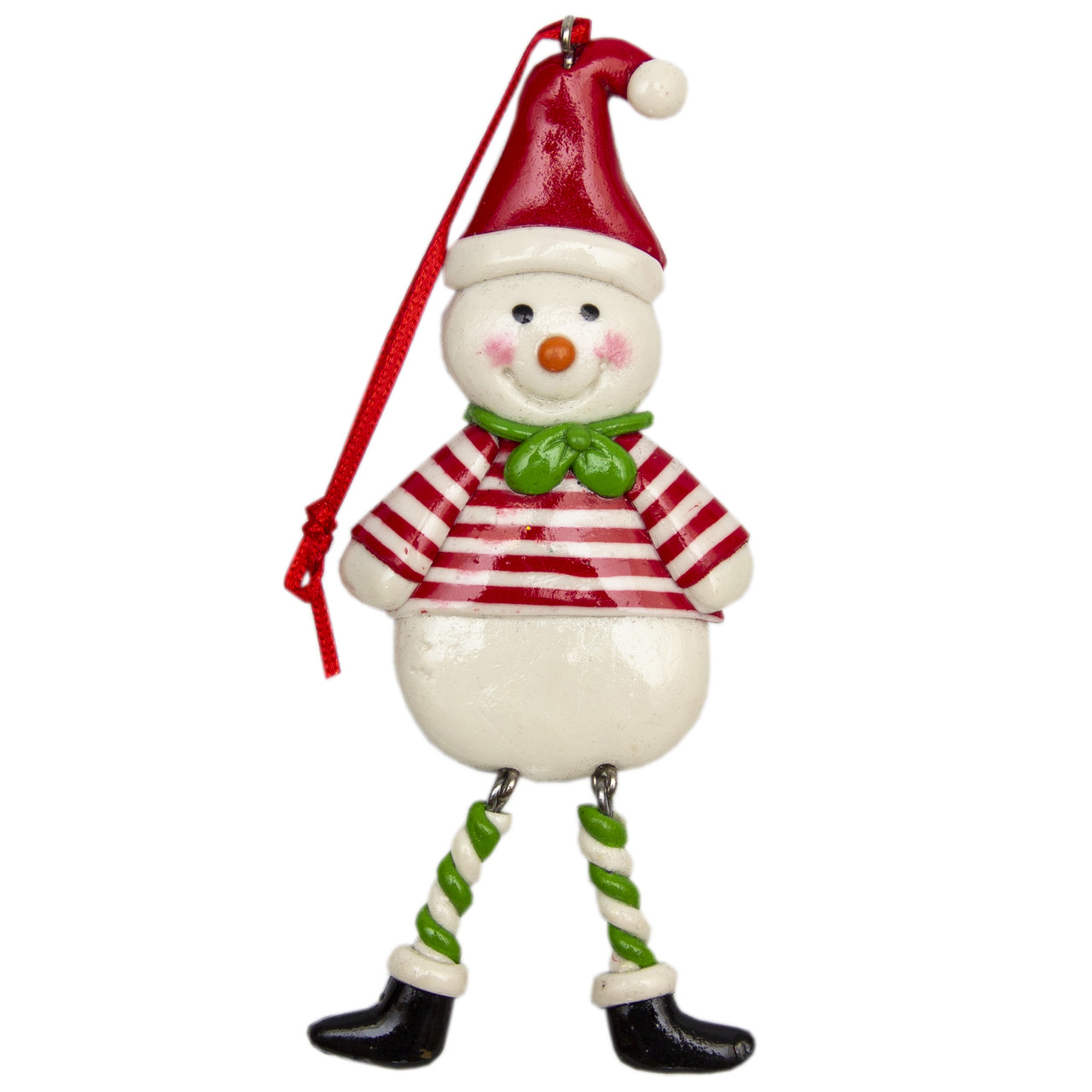 Новорічна ялинкова іграшка - фігурка Сніговик в смужку, 13 см, різнокольоровий, полірезин (001583-3), фото 1