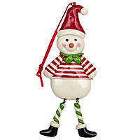 Новогодняя елочная игрушка - фигурка Снеговик в полоску, 13 см, разноцветный, полирезин (001583-3)