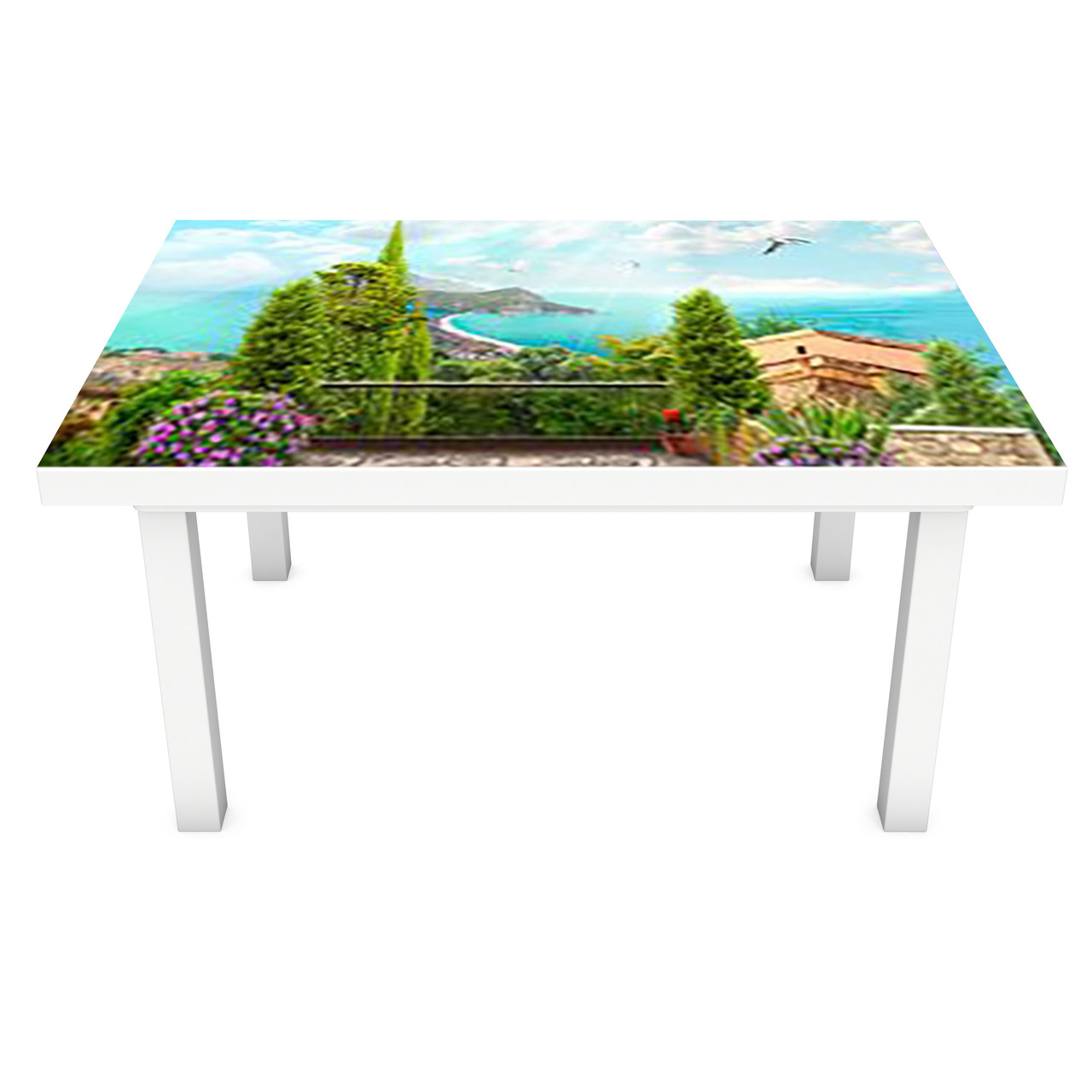 Вінілова наклейка на стіл Вид на бірюзову бухту 3Д декоративна плівка краєвид Море Блакитний 600*1200 мм