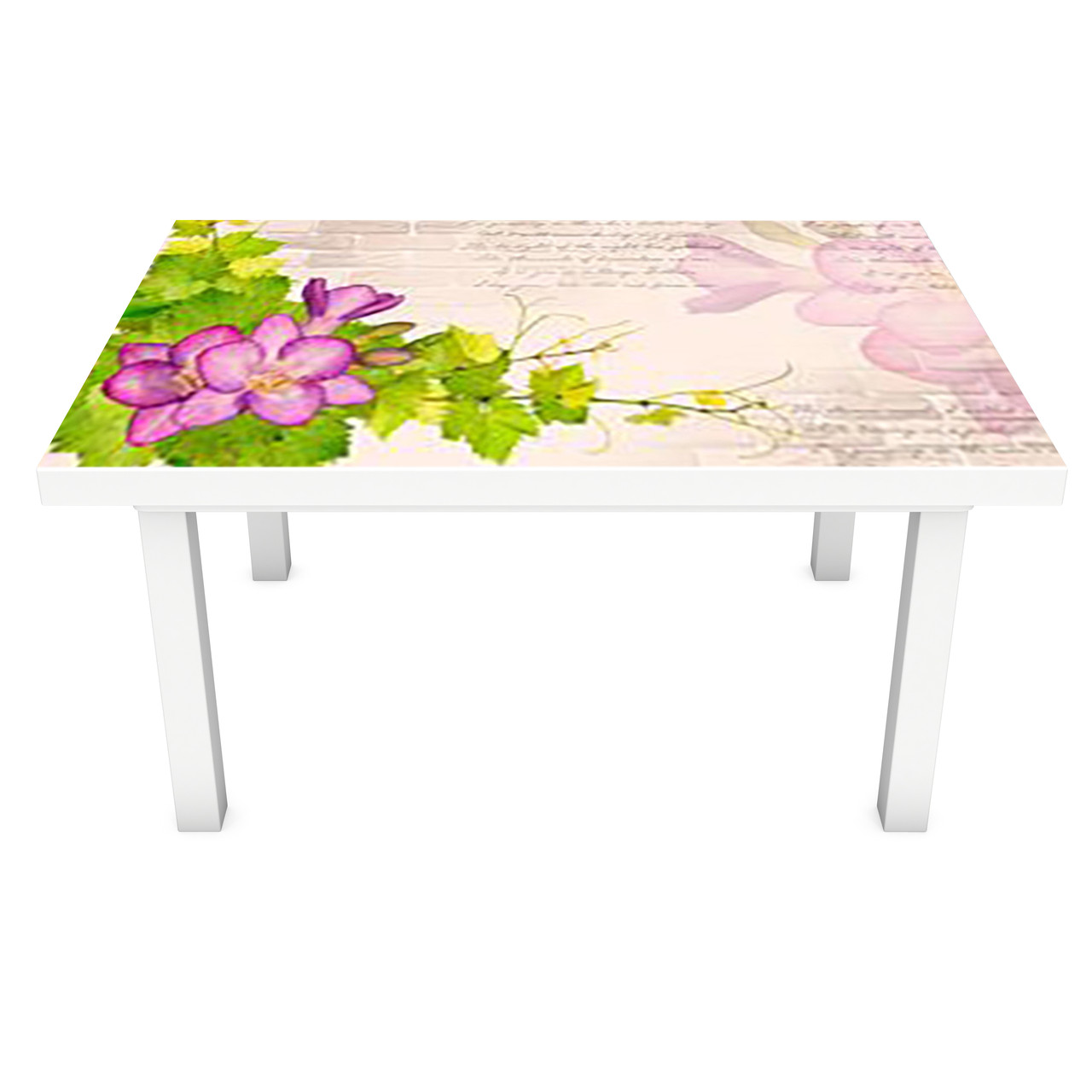 Вінілова наклейка на стіл Акварельні квіти Цегла 3Д декоративна плівка цегляна кладка Текстура Бежевий 600*1200 мм