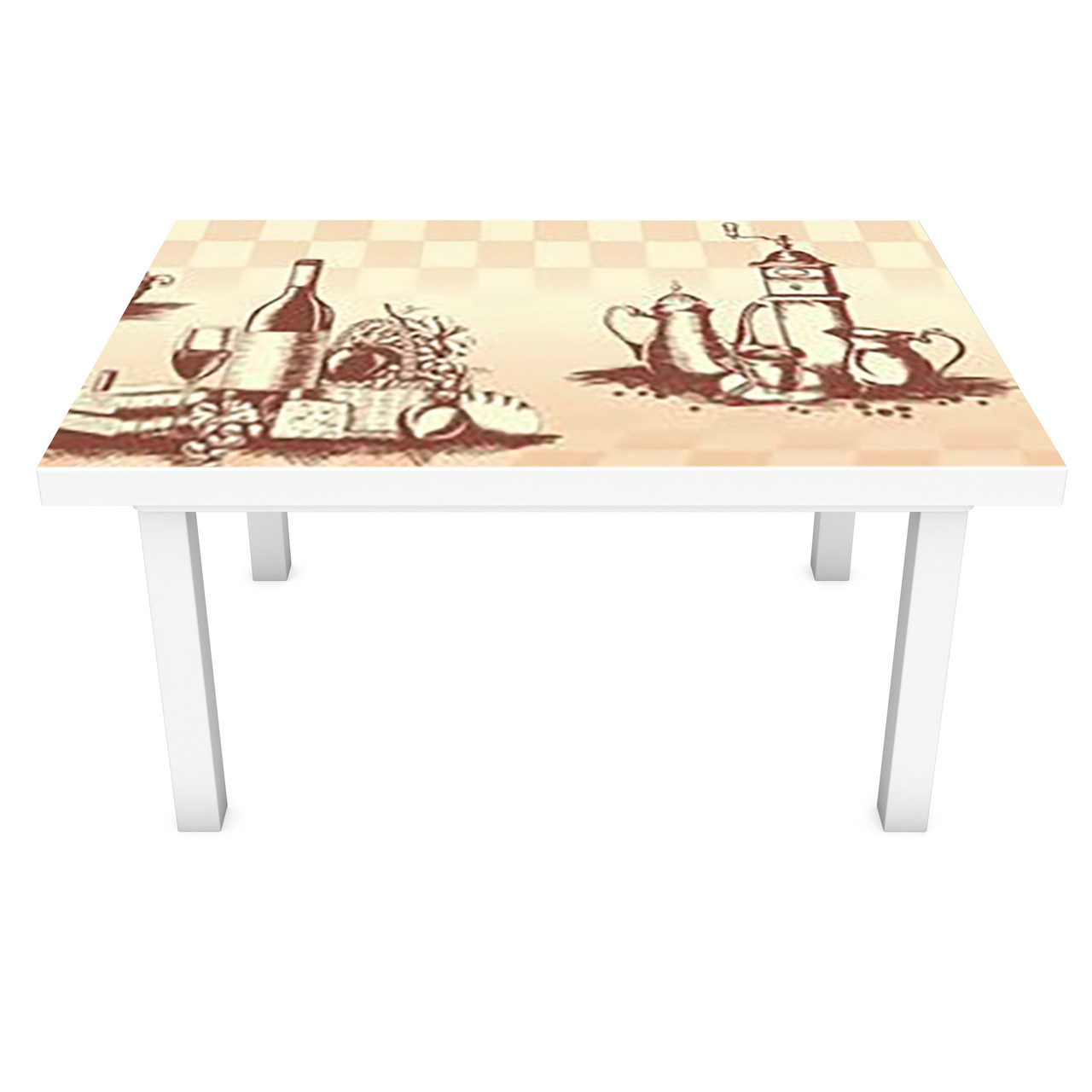 Вінілова наклейка на стіл Намальований посуд 3Д декоративна плівка олівець Абстракція Бежевий 600*1200 мм