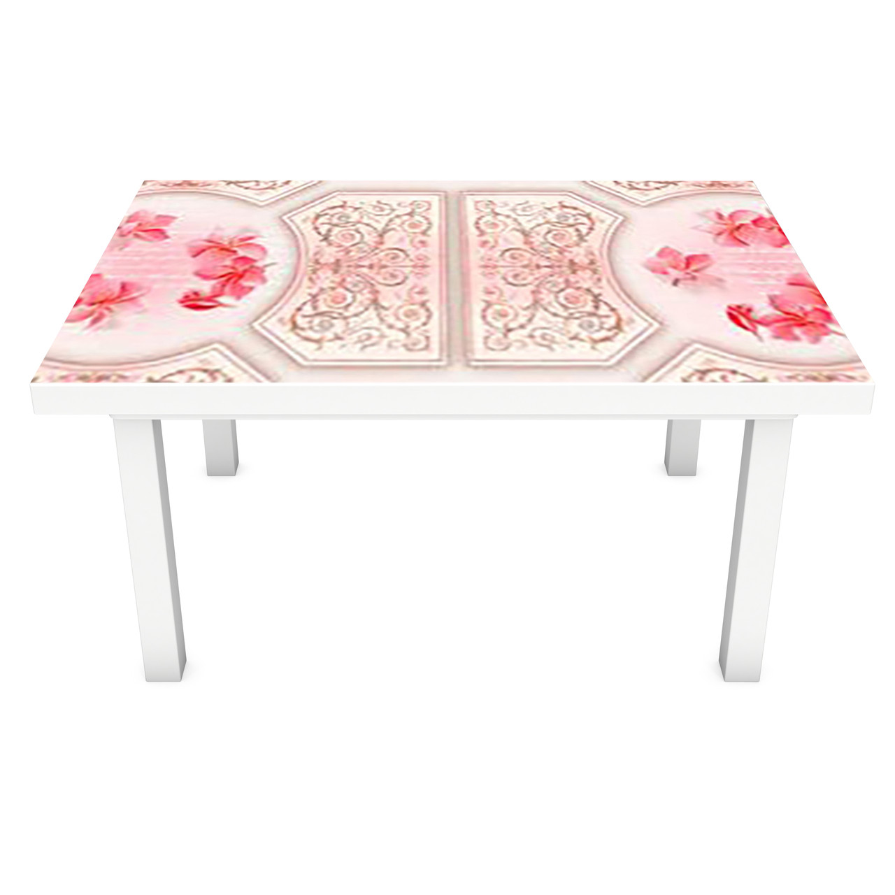 Вінілова наклейка на стіл Квіткова сфера 3Д декоративна плівка візерунок орнамент Абстракція Рожевий 600*1200 мм