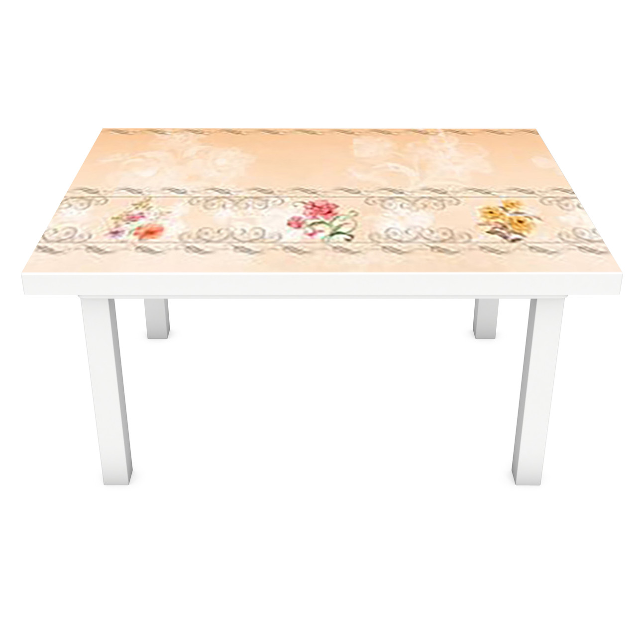 Вінілова наклейка на стіл Орнамент на стіні 3Д декоративна плівка під шпалери квіти Анотація Бежевий 600*1200 мм