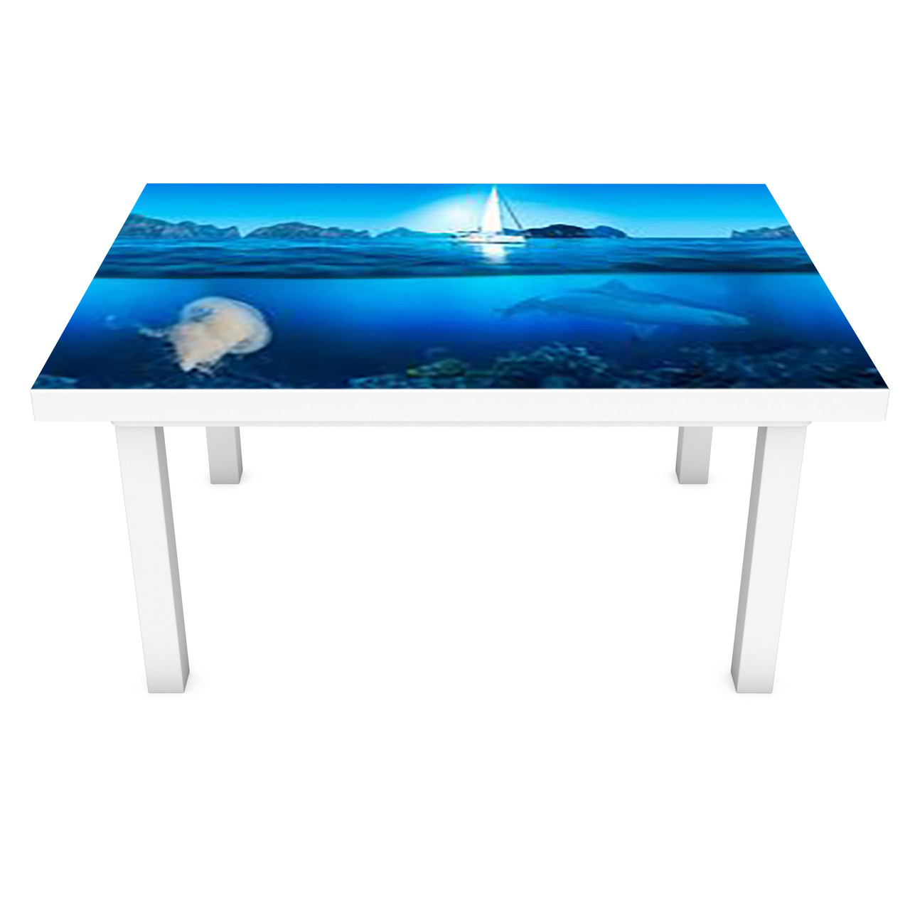 Вінілова наклейка на стіл Море в розрізі 3Д декоративна плівка акваріум під водою Синій 600*1200 мм