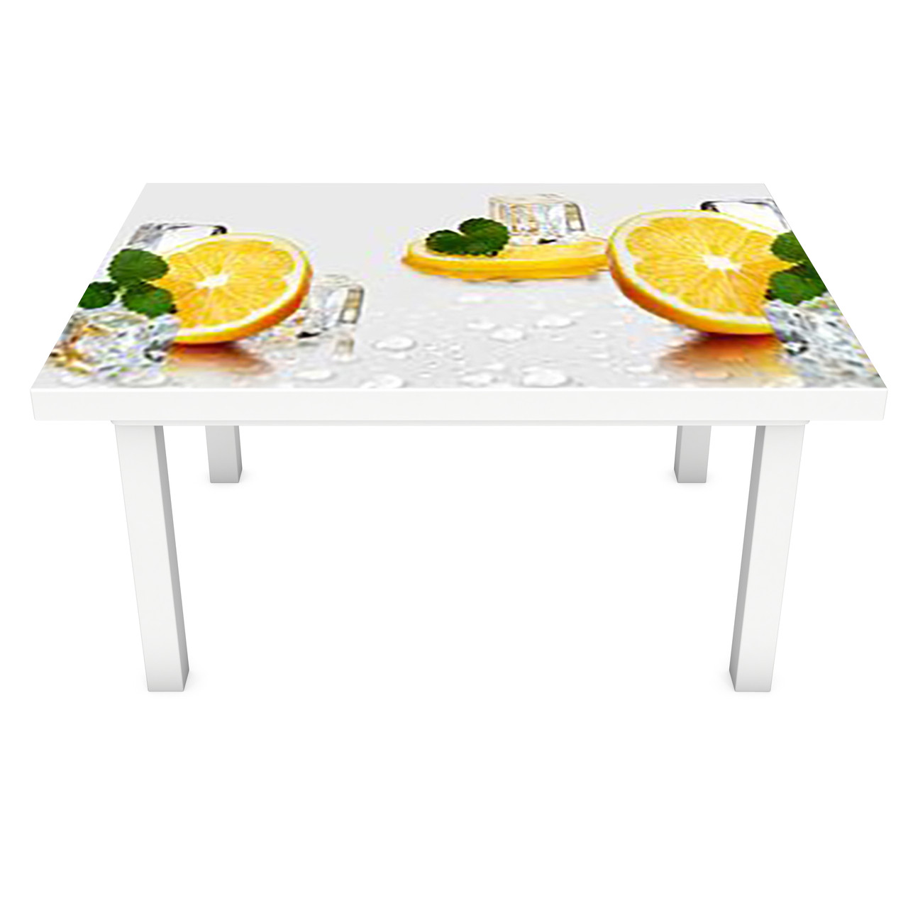 Вінілова наклейка на стіл Соковиті Апельсини 3Д декоративна плівка цитруси лід Фрукти Жовтий 600*1200 мм, фото 1