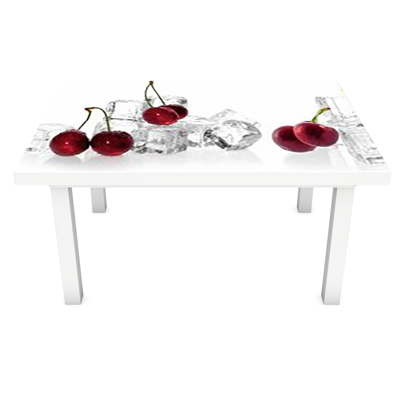 Вінілова наклейка на стіл Стиглі вишні 3Д декоративна плівка червоні Ягоди лід Білий 600*1200 мм
