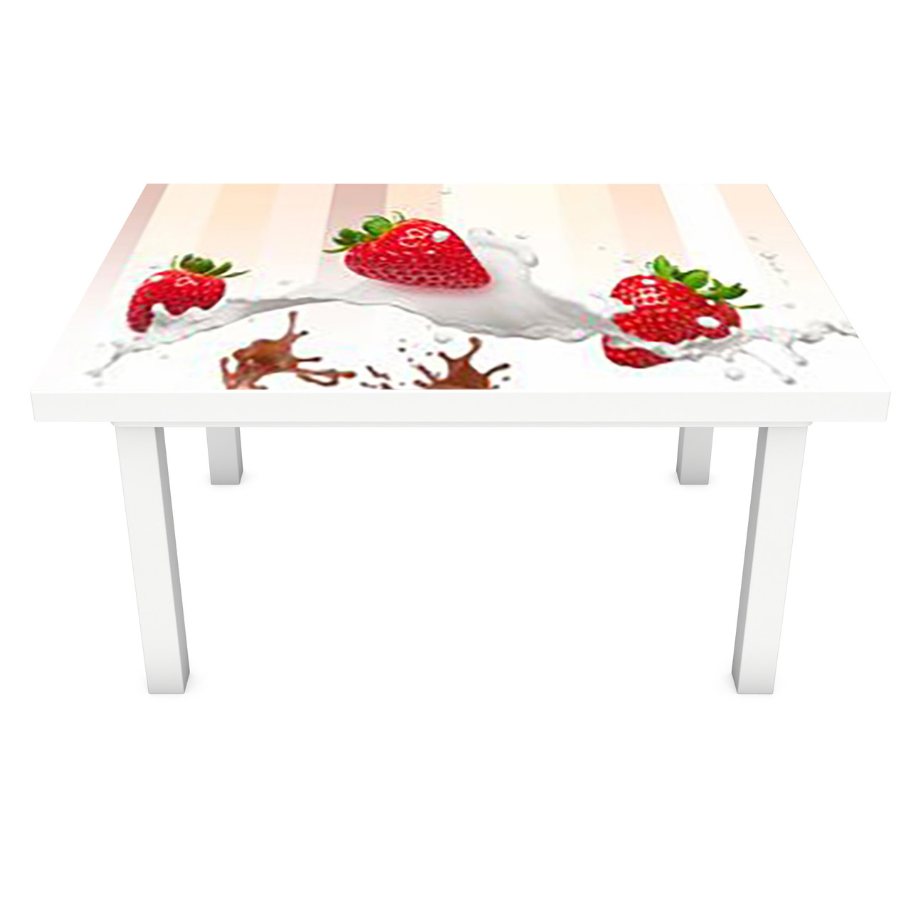 Вінілова наклейка на стіл Полуниця Сливки Шоколад 3Д декоративна плівка червоні Ягоди Білий 600*1200 мм