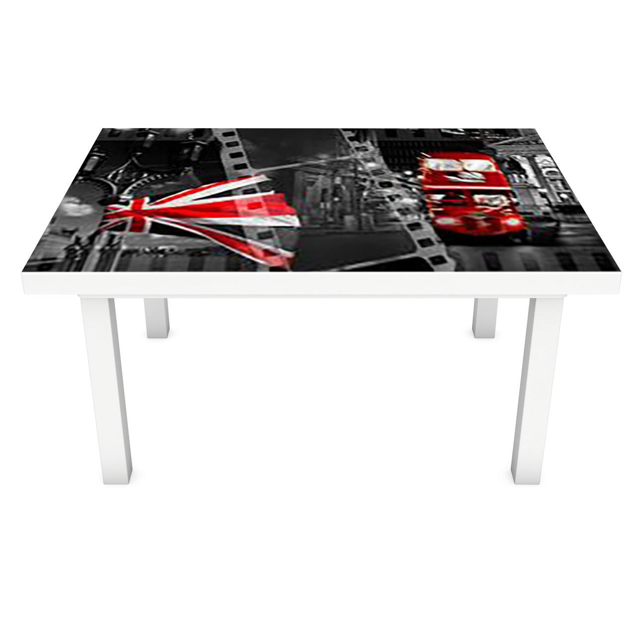 Вінілова наклейка на стіл Червоний Автобус 3Д декоративна плівка Англія прапор Абстракція Сірий 600*1200 мм