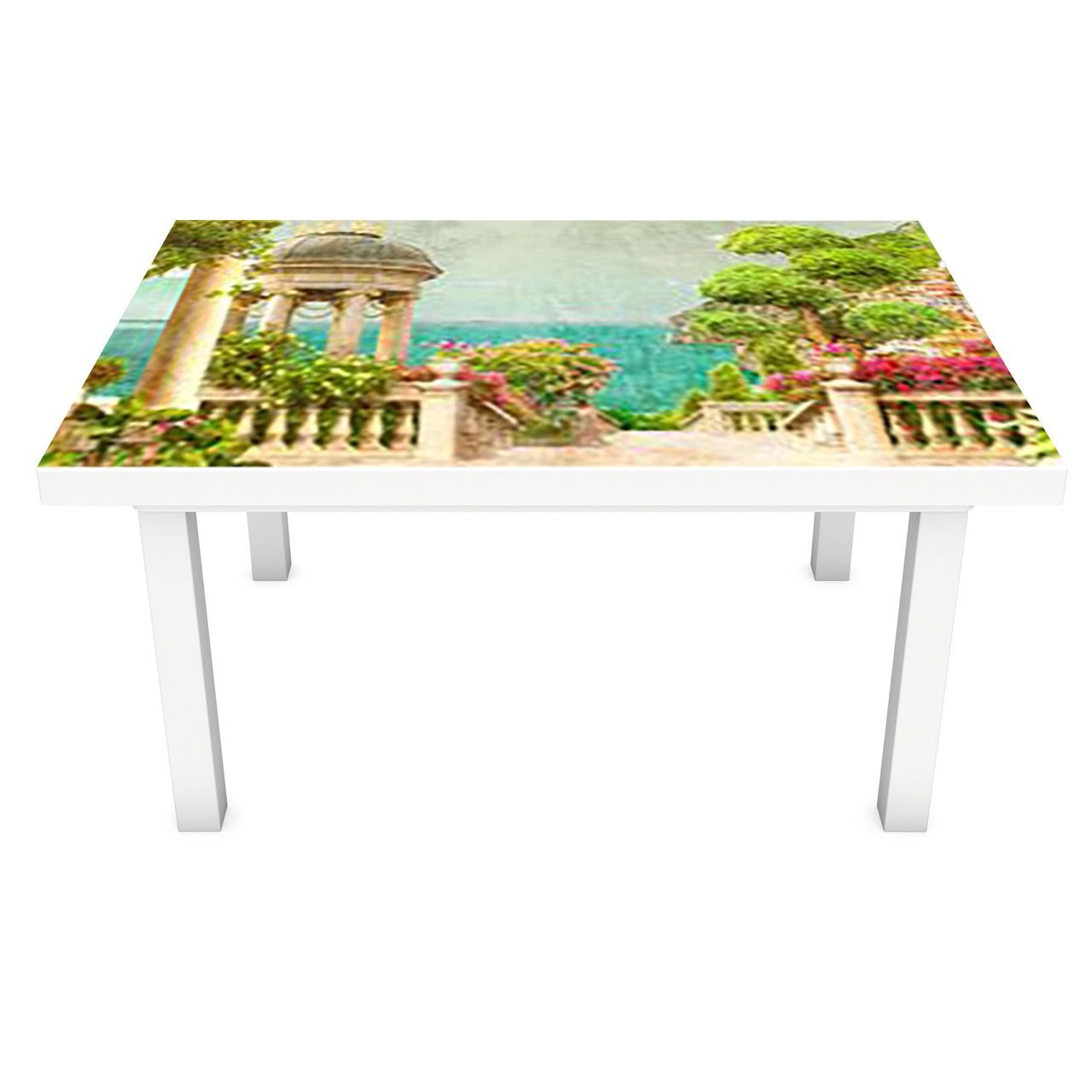 Вінілова наклейка на стіл Морський Пейзаж 3Д декоративна плівка колони Море Зелений 600*1200 мм