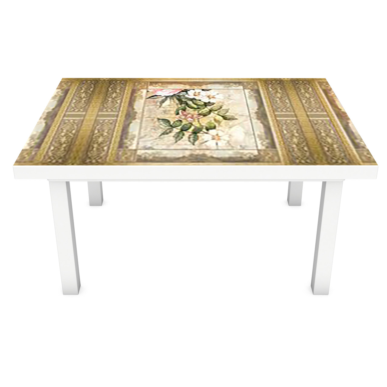 Вінілова наклейка на стіл Вінтажний Візерунок Птахи 3Д декоративна плівка квіти Бежевий 600*1200 мм