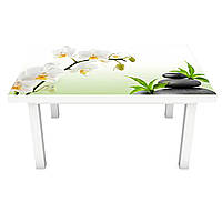 Виниловая наклейка на стол Ветка цветущих орхидей 3Д декоративная пленка камни Цветы Зеленый 600*1200 мм