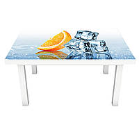 Виниловая наклейка на стол Долька Апельсина и Лед 3Д декоративная пленка кубики льда цитрусы Фрукты Голубой
