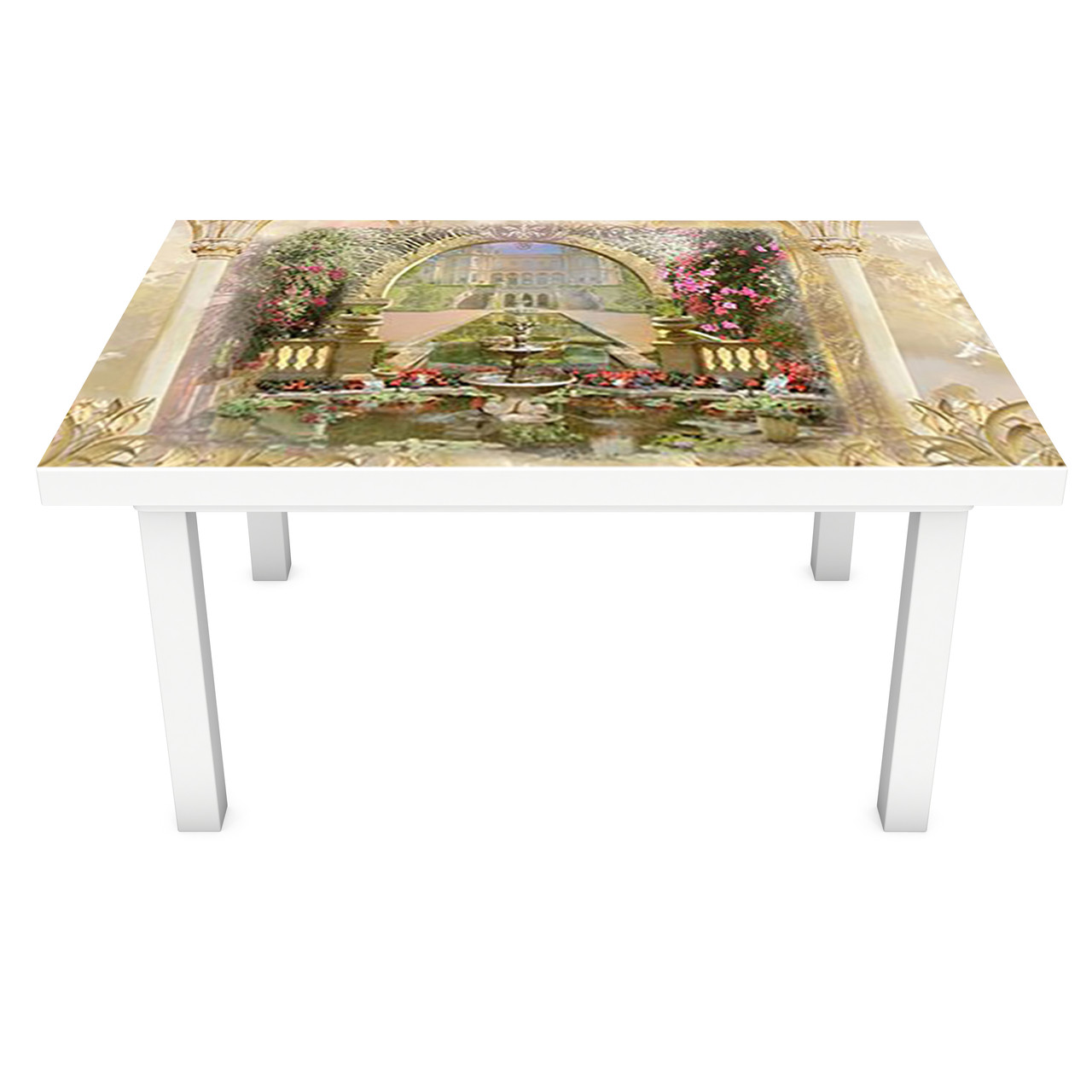 Вінілова наклейка на стіл Палац біля моря 3Д декоративна плівка Абстракція Бежевий 600*1200 мм