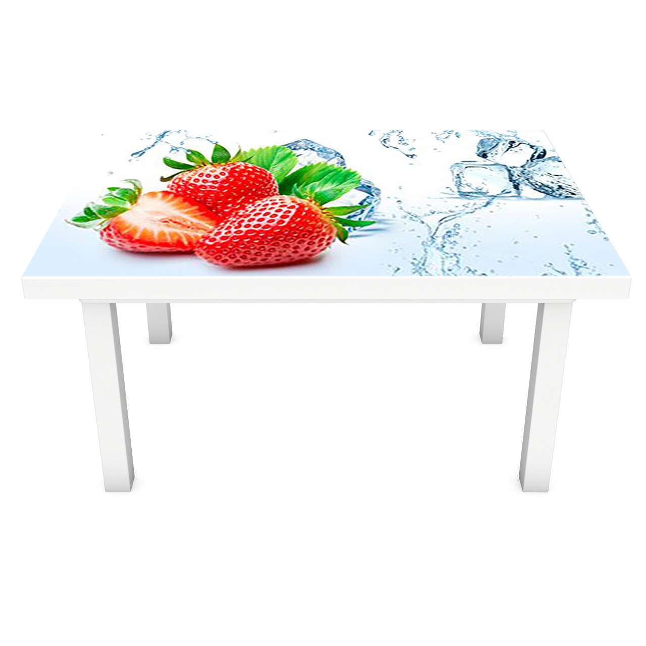 Вінілова наклейка на стіл Полуниця та Лід 3Д декоративна плівка червоні Ягоди Блакитний 600*1200 мм