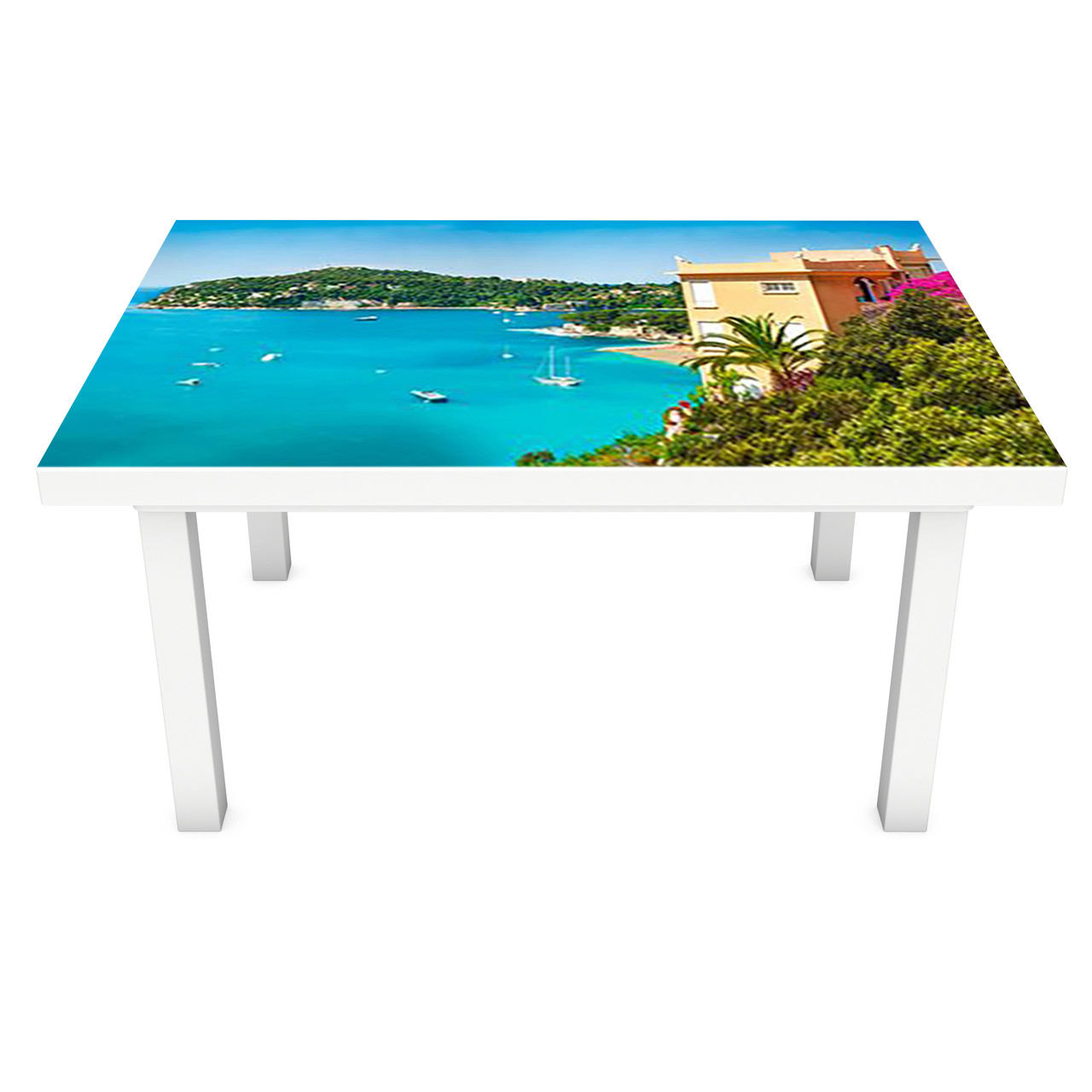 Вінілова наклейка на стіл Безкрайнє море 3Д декоративна плівка краєвид Блакитний 600*1200 мм