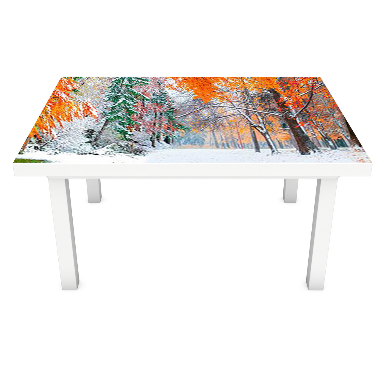 Вінілова наклейка на стіл Осінній сніг 3Д декоративна плівка дерева ліс Природа Оранжевий 600*1200 мм