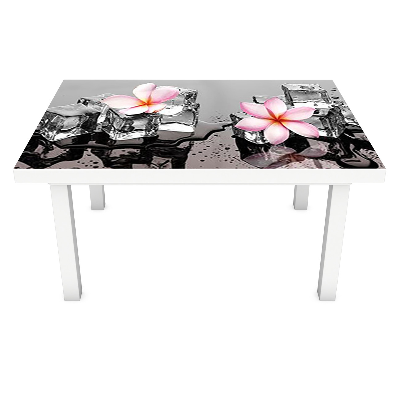 Вінілова наклейка на стіл Рожеві Леї та Лід 3Д декоративна плівка квіти Текстури Сірий 600*1200 мм