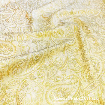 57014 Золотий огірок на білому. Тканина із золотом. Американські тканини з турецьким мотивом. Квілтингові тканини.