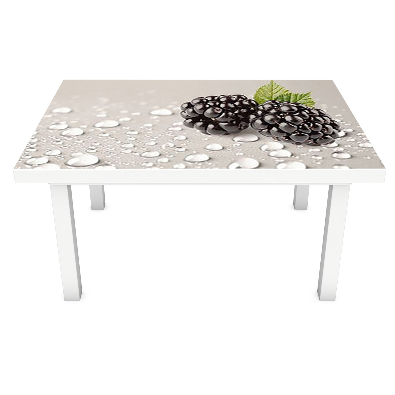 Вінілова наклейка на стіл Ожина Макро 3Д декоративна плівка сині Ягоди краплі роси Бежевий 600*1200 мм