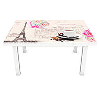 Виниловая наклейка на стол Кофе Пионы Париж 3Д декоративная пленка Абстракция Розовый 600*1200 мм