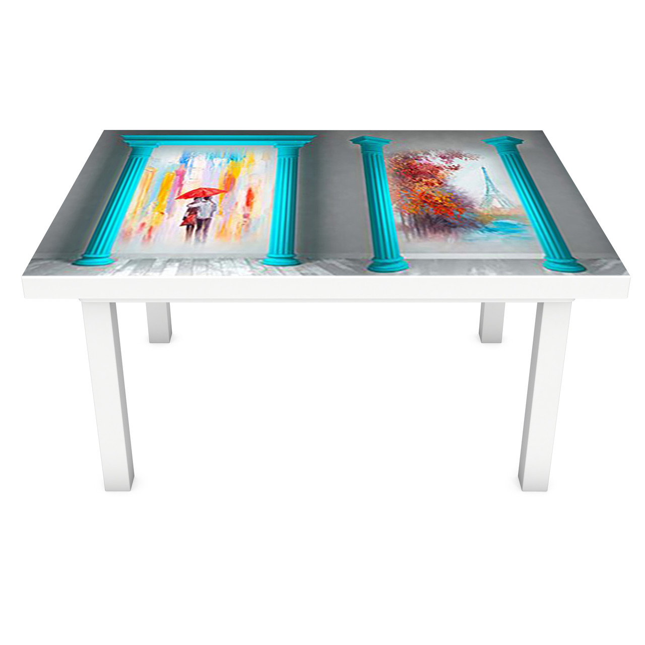 Вінілова наклейка на стіл Бірюзові Колони 3Д самоклейка плівка ПВХ картини Абстракція Блакитний 600*1200 мм