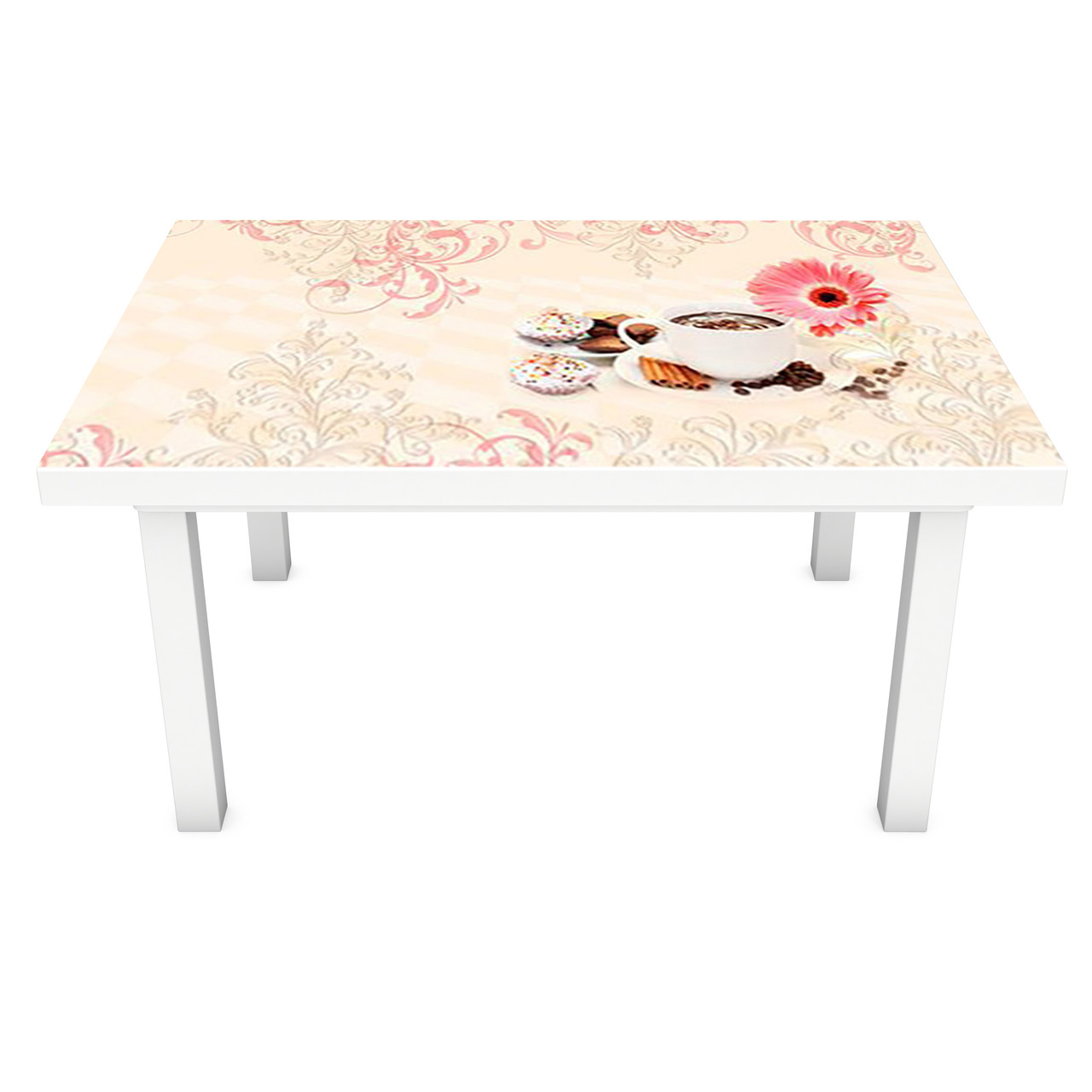 Вінілова наклейка на стіл Рослинний візерунок 3Д самоклейка плівка ПВХ кава квіти Абстракція Бежева 600*1200 мм