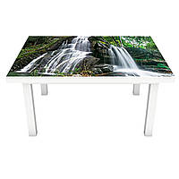 Виниловая наклейка на стол Лесной Водопад 3Д самоклейка пленка ПВХ деревья Природа Зеленый 600*1200 мм