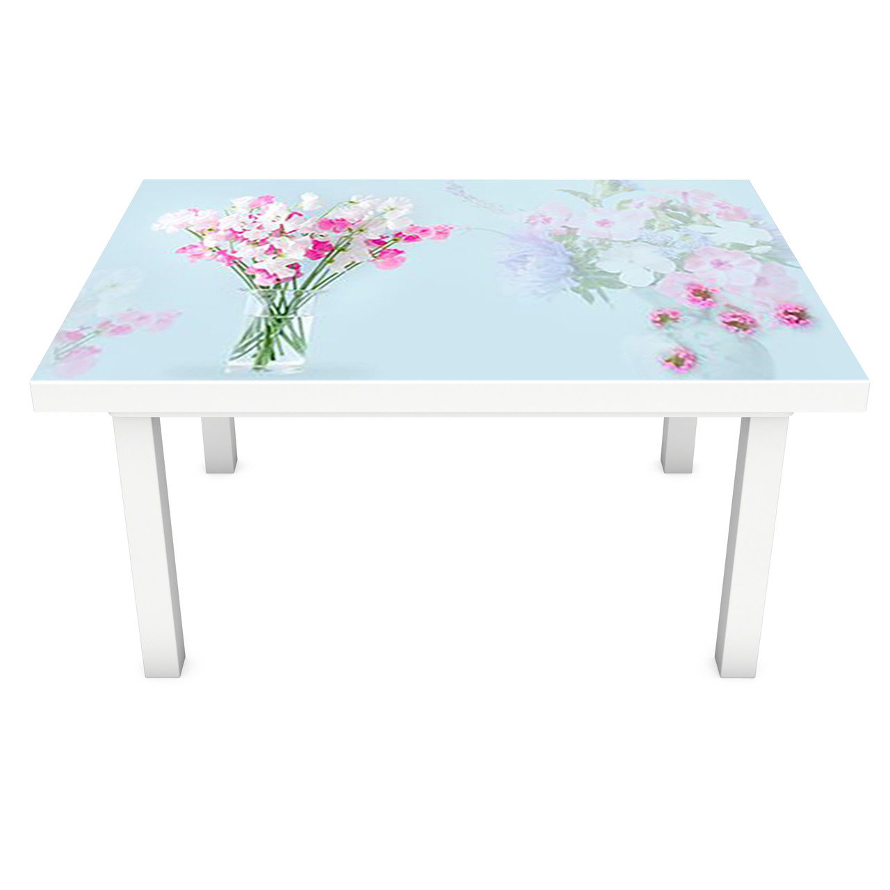 Вінілова наклейка на стіл Букети польових кольорів 3Д самоклейка плівка ПВХ акварель Блакитний 600*1200 мм