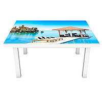 Наклейка на стол Мальдивы 3Д виниловая пленка ПВХ остров песок Море Голубой 600*1200 мм