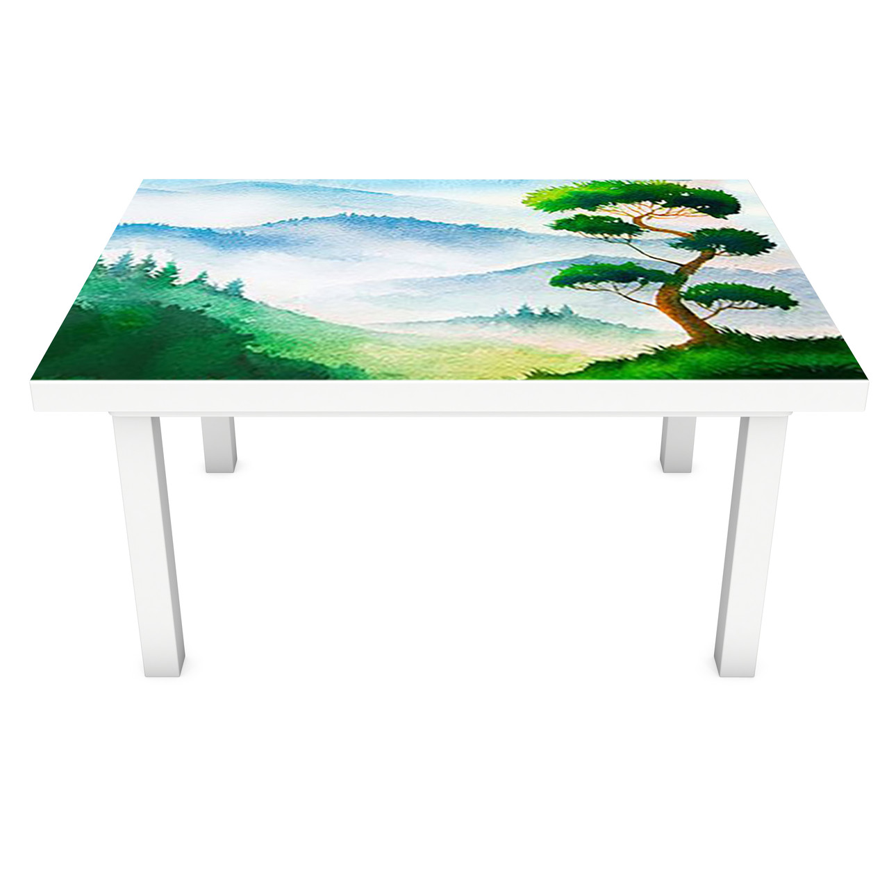 Наклейка на стіл Рисунок фарбами 3Д вінілова плівка ПВХ долина дерево Природа Зелений 600*1200 мм