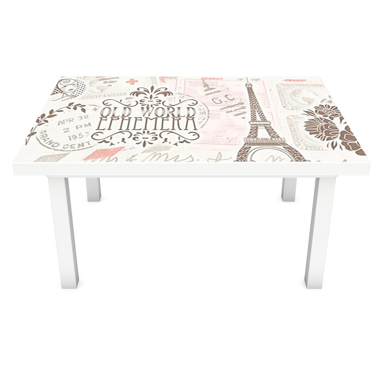 Наклейка на стіл Під старовину 3Д вінілова плівка ПВХ Ейфелева вежа квіти Абстракція Бежевий 600*1200 мм