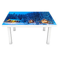 Наклейка на стол Зима Вечер в лесу 3Д виниловая пленка ПВХ деревья снег Природа Голубой 600*1200 мм