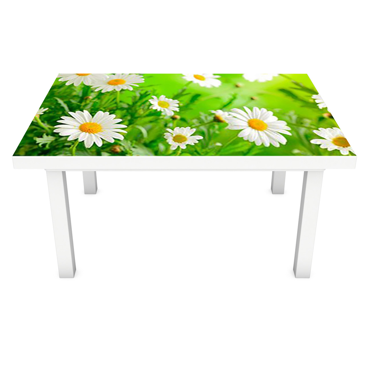 Наклейка на стіл Живі Ромашки 3Д вінілова плівка ПВХ Квіти Зелений 600*1200 мм, фото 1