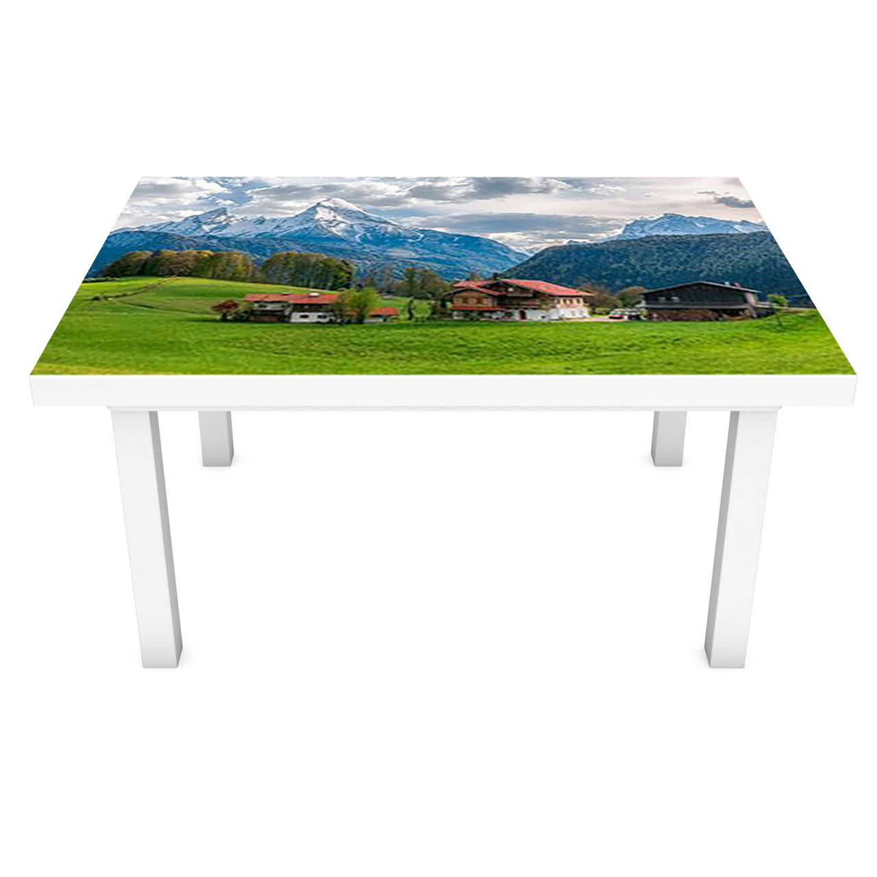 Наклейка на стіл Засніжені Гори 3Д ПВХ вінілова плівка зелена долина Природа 600*1200 мм
