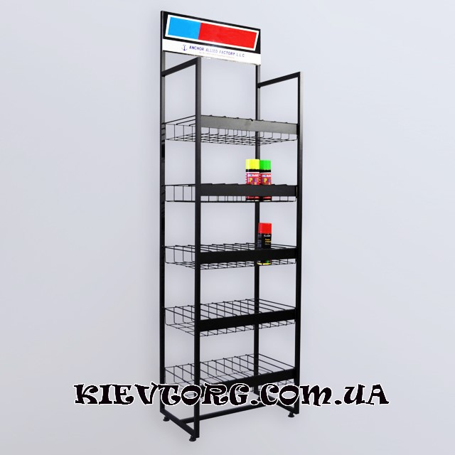 Стелаж підлоговий стійка торгова з полицями під балони, фарбу, обладнання для магазину, фото 1