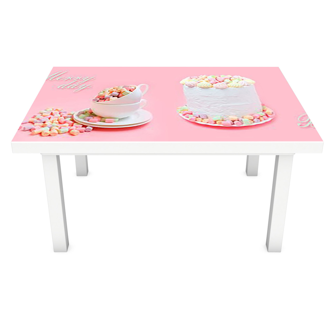 Наклейка на стіл Солодощі 3Д вінілова плівка ПВХ тістечка цукерки Їжа Рожевий 600*1200 мм
