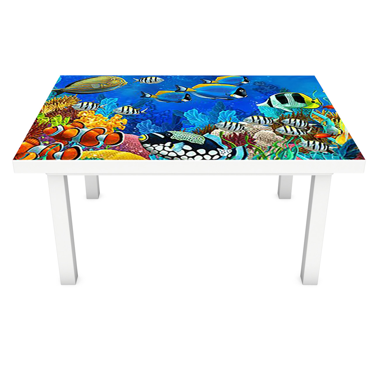 Наклейка на стіл Тропічні Риби 3Д вінілова плівка ПВХ яскравий підводний світ Блакитний 600*1200 мм