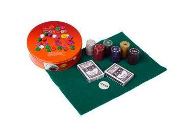 Покерный набор на 120 фишек в круглой металлической коробке Poker Chips - фото 1 - id-p1256367511