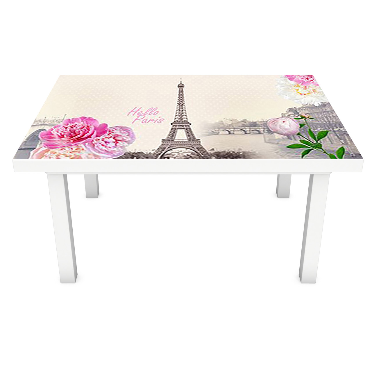 Наклейка на стіл Париж Півонії 3Д вінілова плівка ПВХ Архітектура місто Бежевий 600*1200 мм