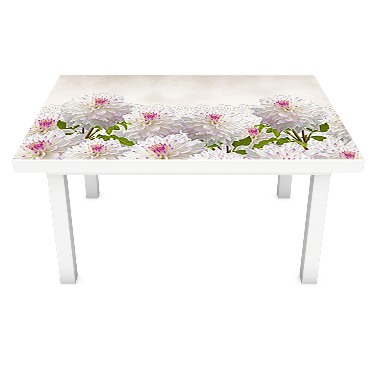 Наклейка на стіл Пишні Жоржини 3Д вінілова плівка ПВХ Квіти Білий 600*1200 мм