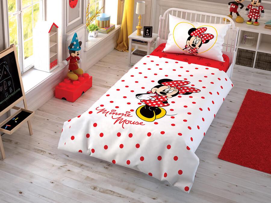 Дитячий і підлітковий комплект TAC Minnie Mouse Cek Ранфорс / простирадло на гумці