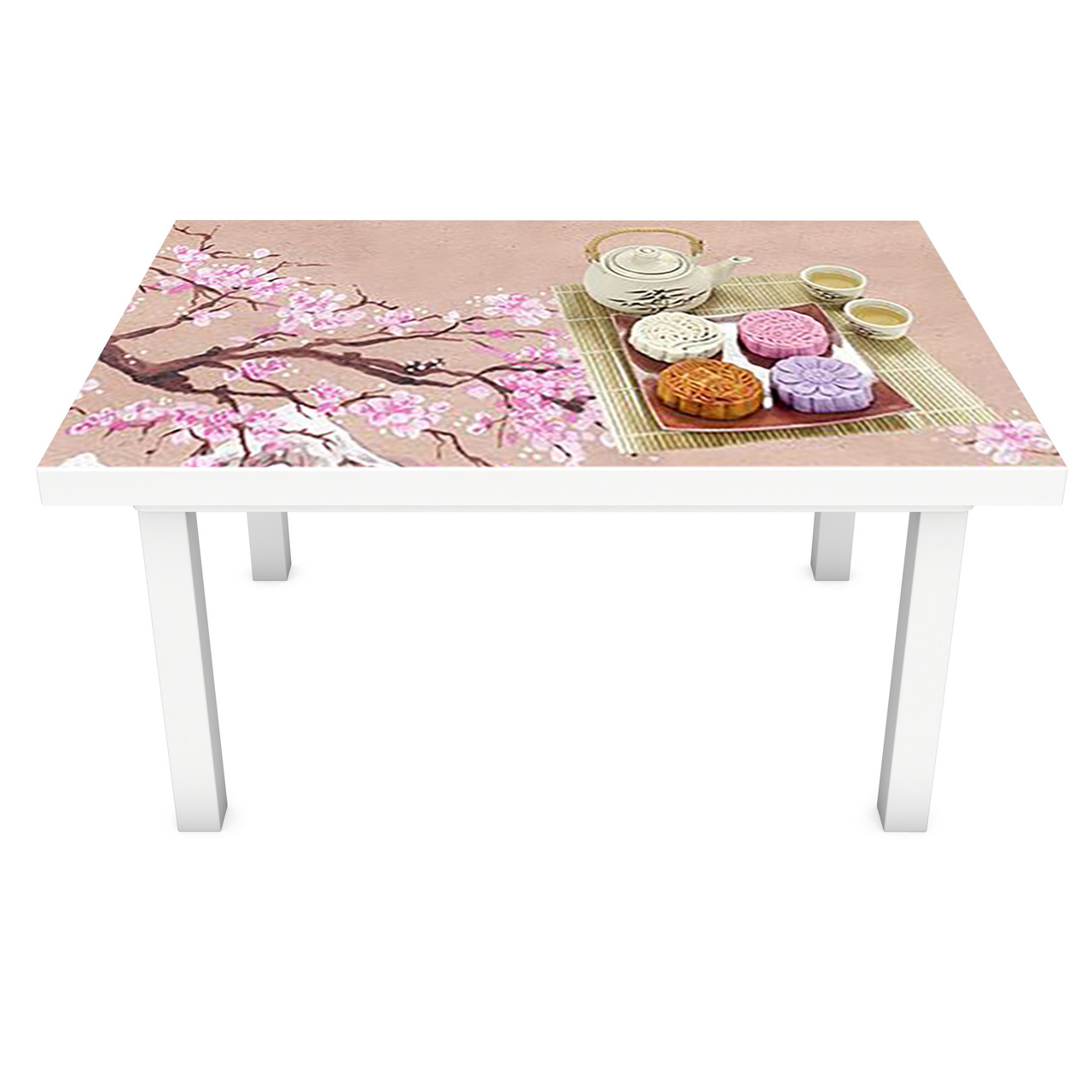 Наклейка на стіл Віяло Сакури 3Д вінілова плівка ПВХ схід Азія Абстракція Рожевий 600*1200 мм