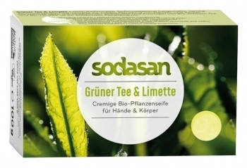 Мило антибактеріальне Зелений чай-Лайм Sodasan, 100 г, фото 2