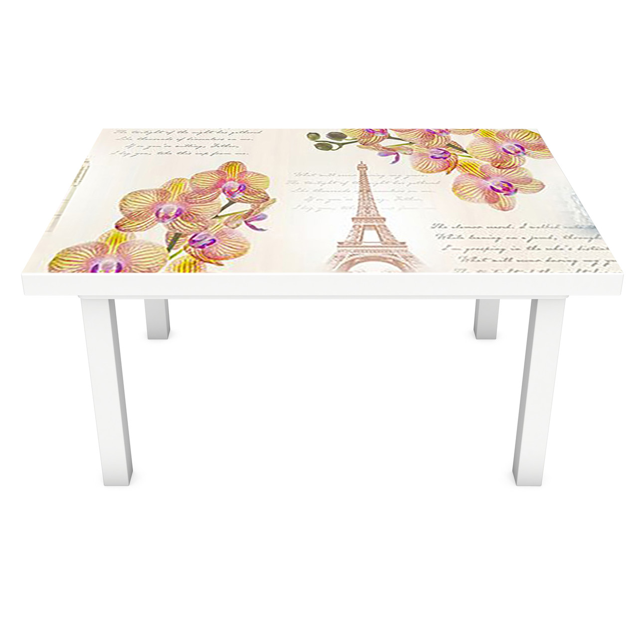 Наклейка на стіл Орхідеї Ейфелева вежа 3Д вінілова плівка ПВХ Абстракція Помаранчевий 600*1200 мм