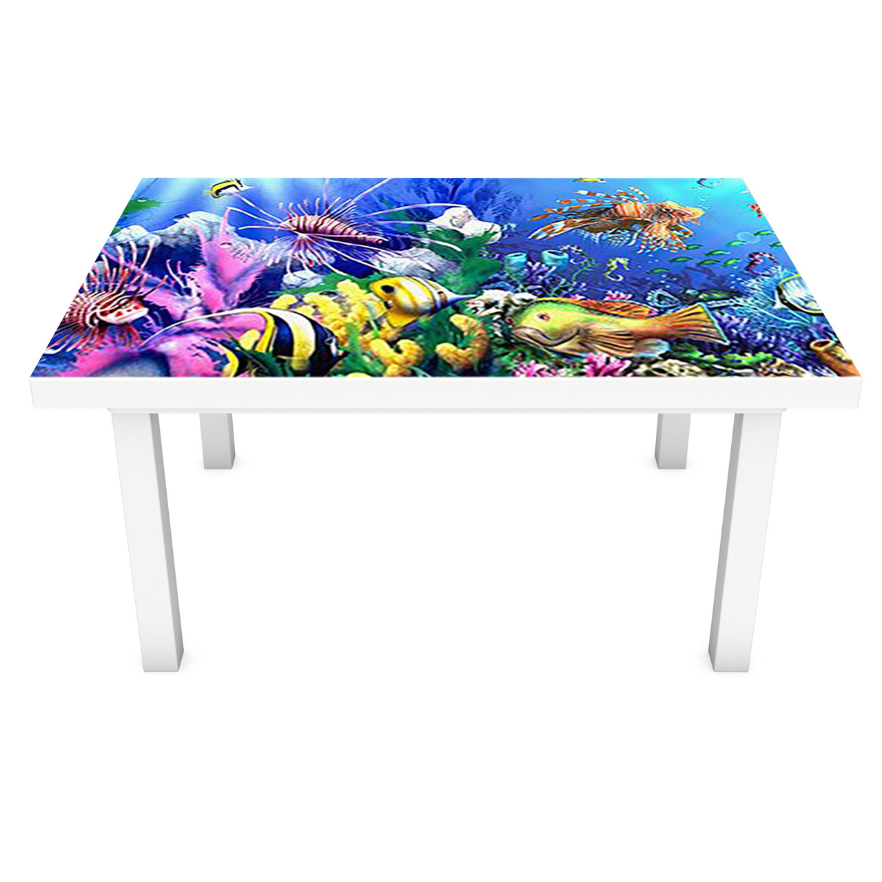 Наклейка на стіл Незвичайні Риби 3Д вінілова плівка ПВХ акварель підводний світ 600*1200 мм