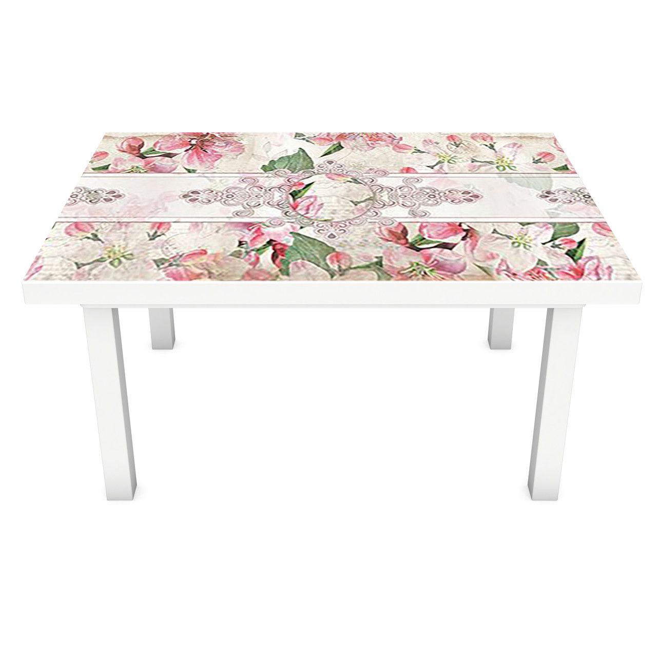 Наклейка на стіл КвітиВінтажний орнамент 3Д вінілова плівка ПВХ візерунки Рожевий 600*1200 мм