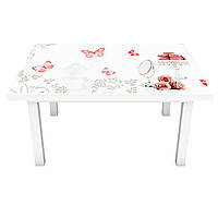 Наклейка на стіл Квітковий орнамент 3Д вінілова плівка ПВХ червоні метелики Абстракція Білий 600*1200 мм